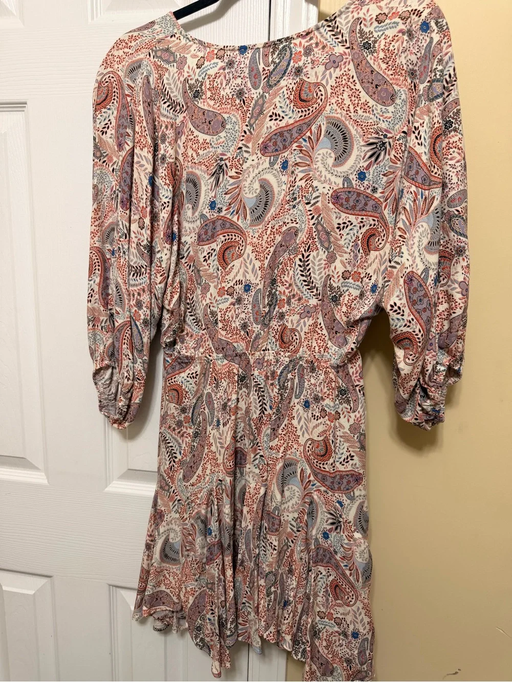 Paisley Print V-Neck Tunic Dress in Cream & Rust